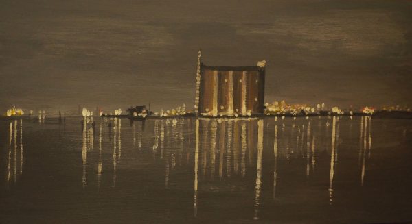 Night reflection in Winter, Tamar River yacht basin Launceston (after Tom Roberts- Grey day in Spring, Venice) by Anita Denholm